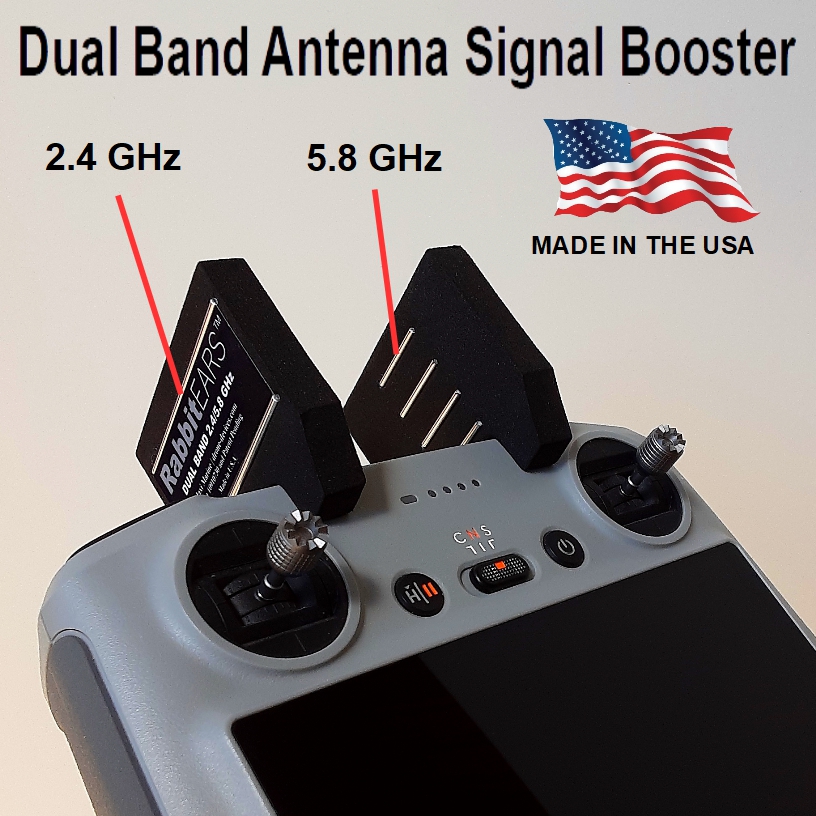 LOADING IMAGE:
                                        RabbitEARS™ Dual Band Antenna
                                        Signal Booster for DJI Mini 3
                                        Pro, Mini 3, Mavic 3, Air 2S
                                        Antenna Booster